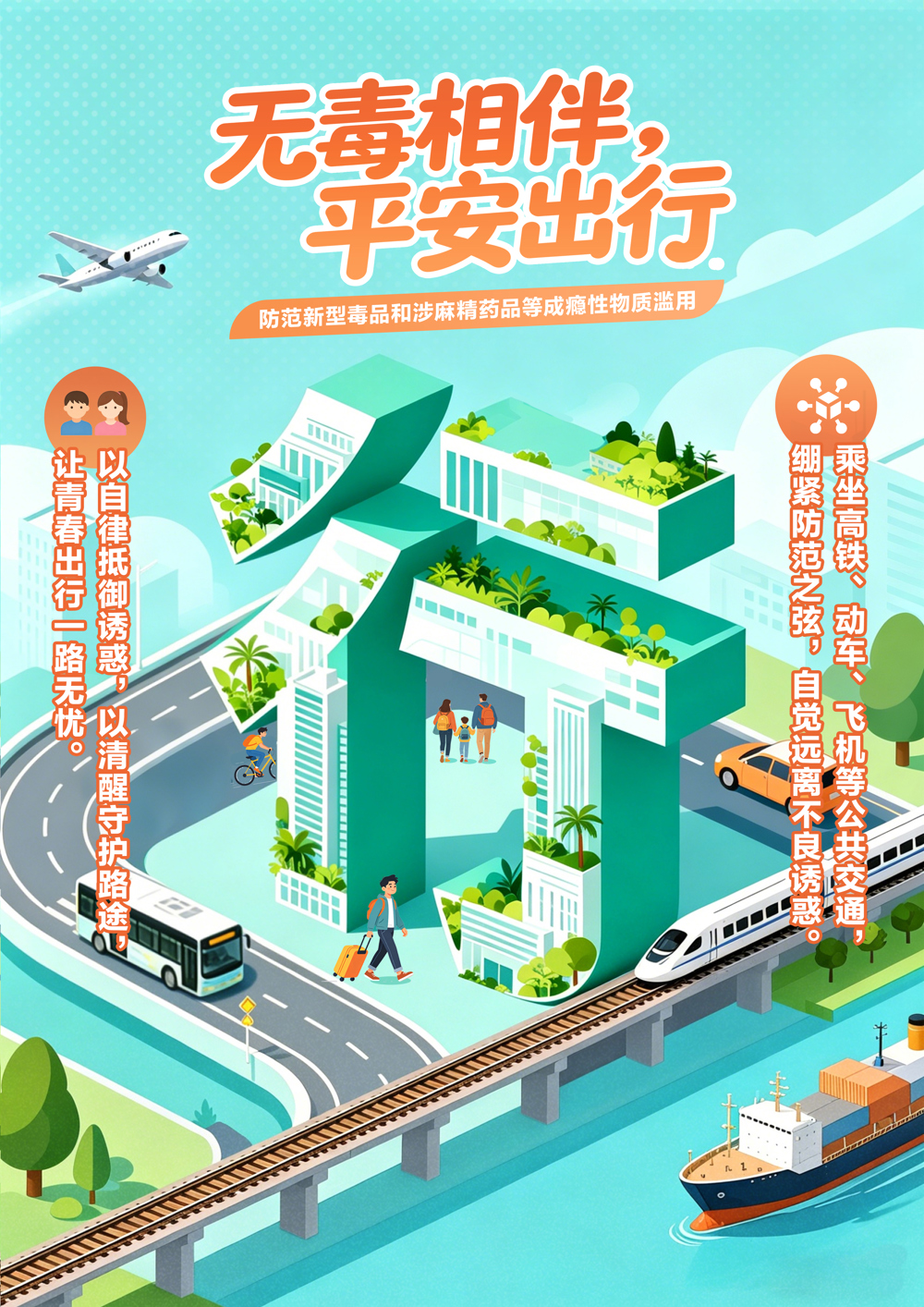 “医食住行”，护航青春（防范青少年药物滥用海报）-行