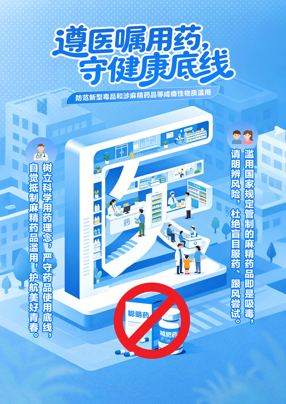 “医食住行”，护航青春（防范青少年药物滥用海报）-医